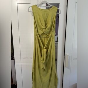 Elegant Green Sleeveless Twist Front Cut Out Split Thigh Dress Maxi Women Outfit